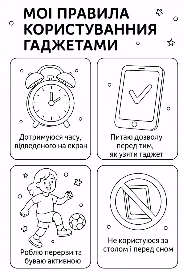 розмальовка "Правила користування гаджетами"