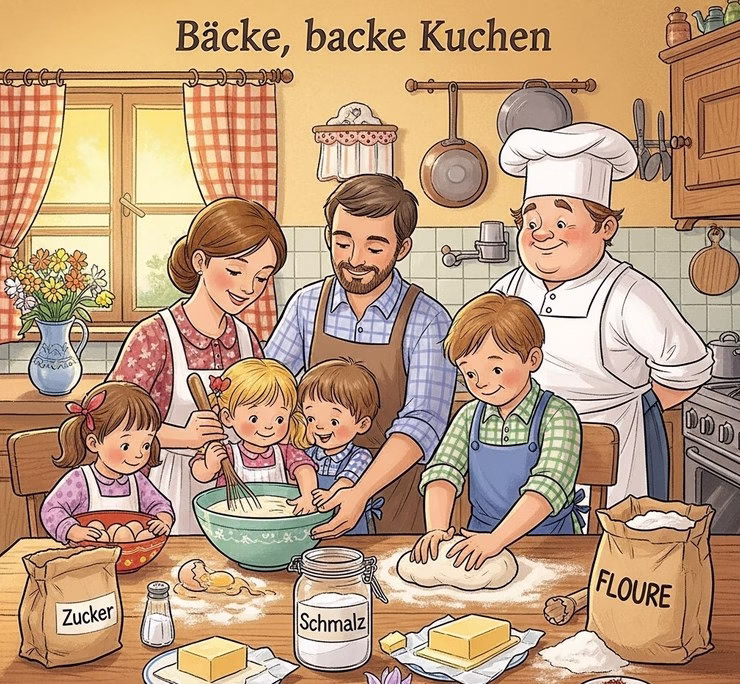Backe, backe Kuchen,
der Bäcker hat gerufen.