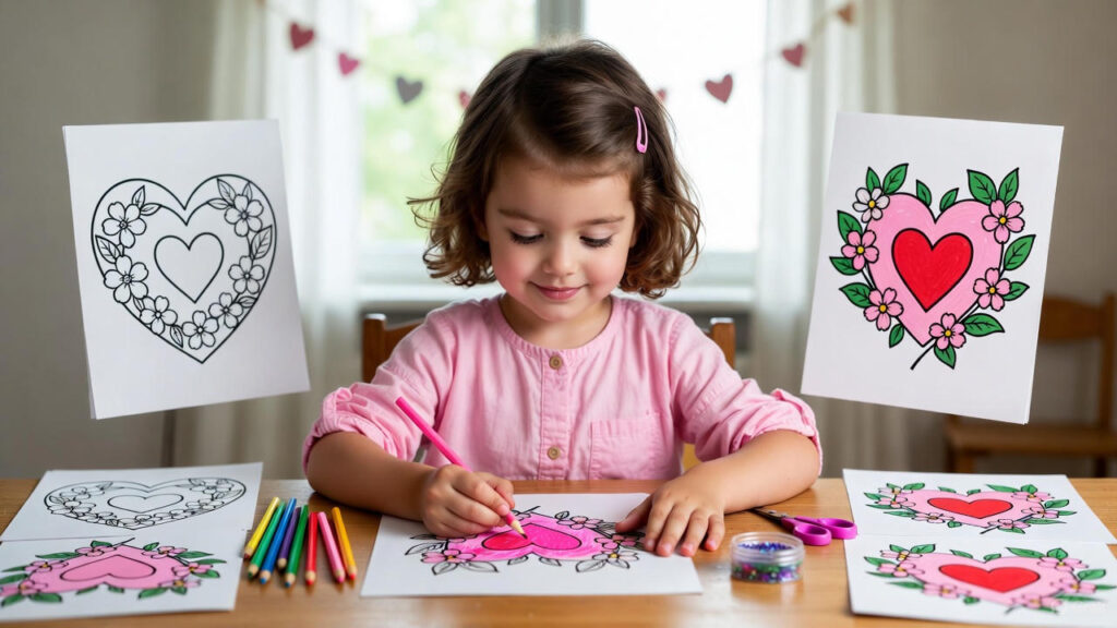 розмальовки валентинки