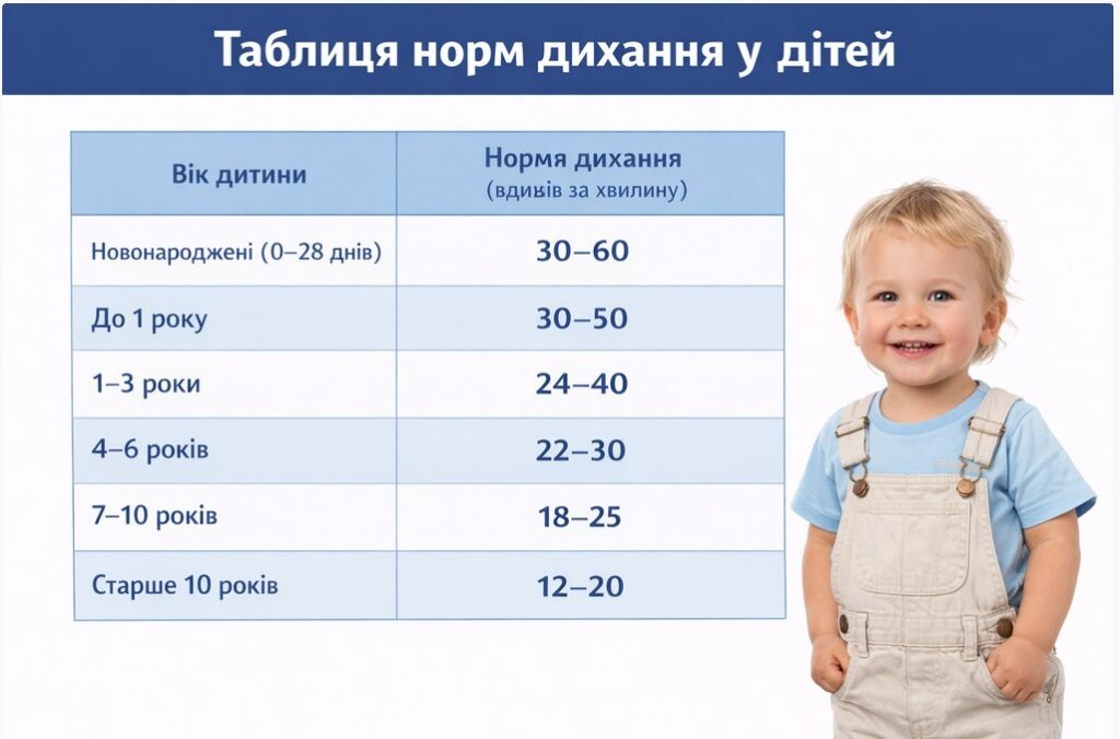 Таблиця норм дихання у дітей за віком